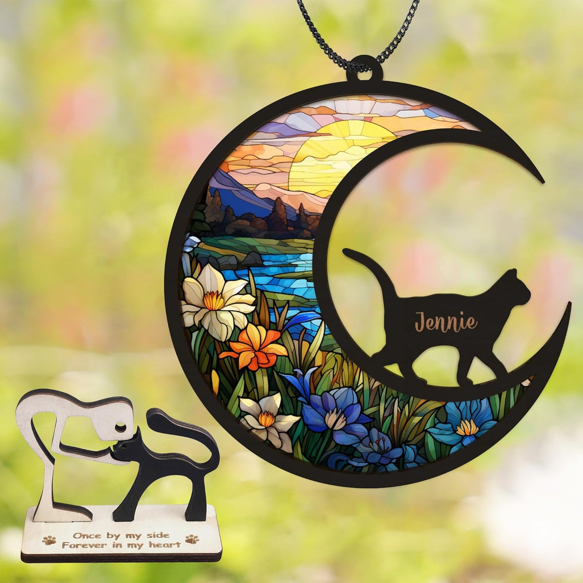 Personalized Cat Memorial Suncatcher Custom Name Shapes Pet Ornament Window Car Hanging Sympathy