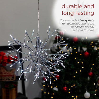 Alpine Corporation 16"H Indoor Holiday 3D Snowflake Hanging Ornament with LED Lights, White