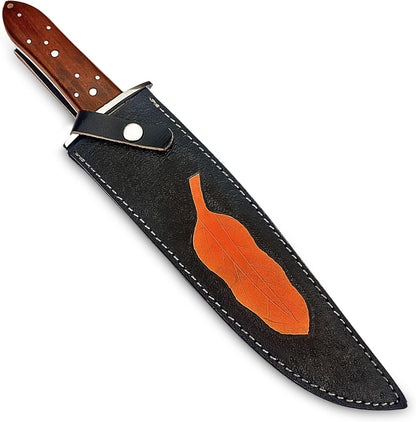 Handmade D2 Steel 14 Inches Full Tang Bowie Knife with leather sheath, Hunting knife with Wood