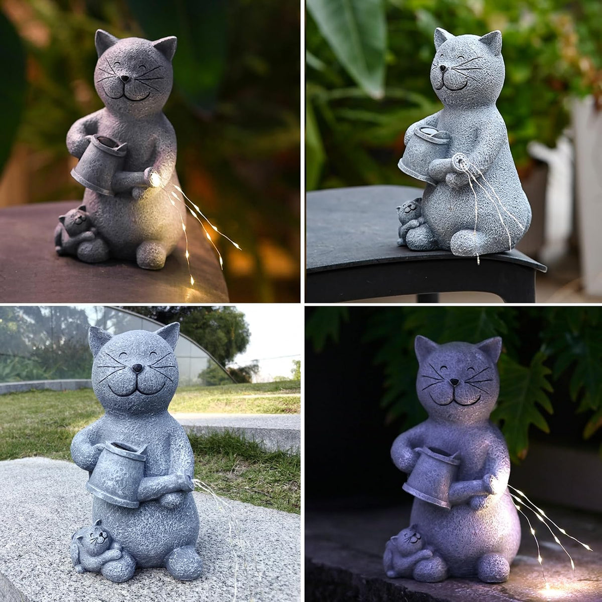 Solar Cat Garden Statues Outdoor Decor with LED Lights Lovely Cat Statue for Patio Balcony Yard