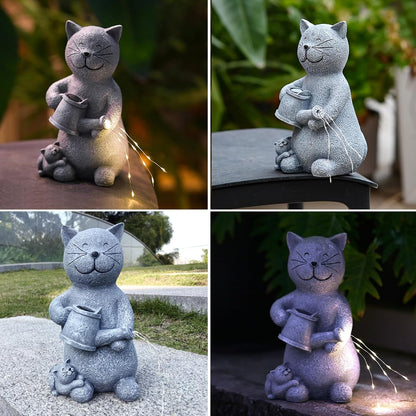 Solar Cat Garden Statues Outdoor Decor with LED Lights Lovely Cat Statue for Patio Balcony Yard