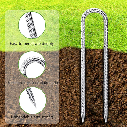 Rebar-Stakes-12-Inch-Galvanized, U Hook Trampoline Stakes 10 Pack Ground Anchors Tent Stakes Heavy