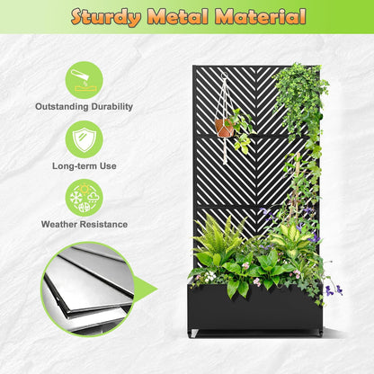 Metal Raised Garden Bed with Trellis, 2-in-1 Planter Box & Privacy Screen for Climbing Plants