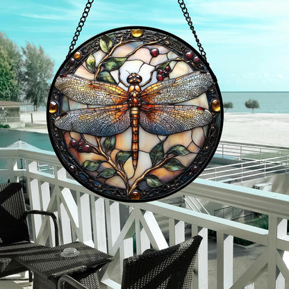 Stained Glass Window Hanging - Dragonfly Plant Suncatcher Ready to Hang Window Doors Home