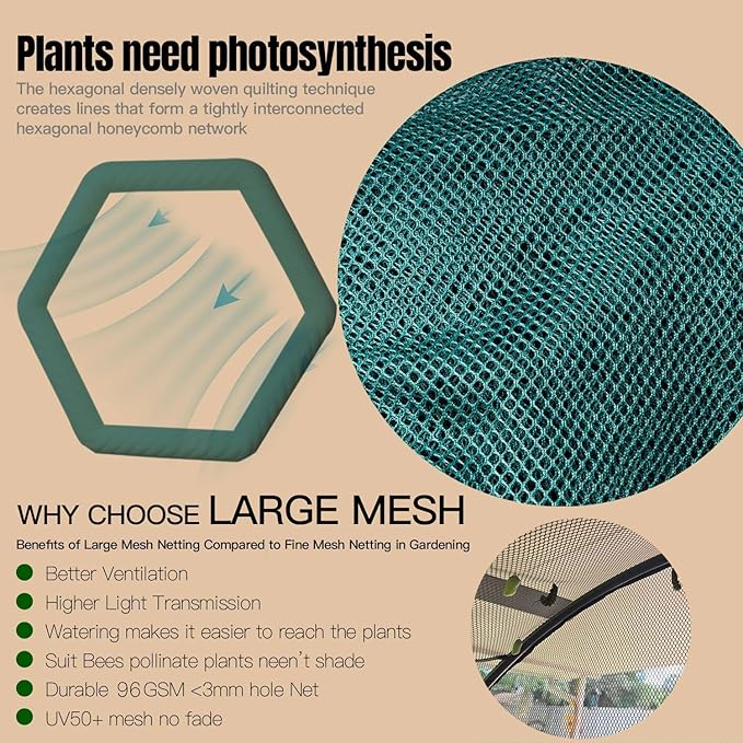 Poray Large Tunnel 10FTx6FT Plant Netting Cover, 6FT Tall Crop Cage Tomato Netting,Pest Guard Cover