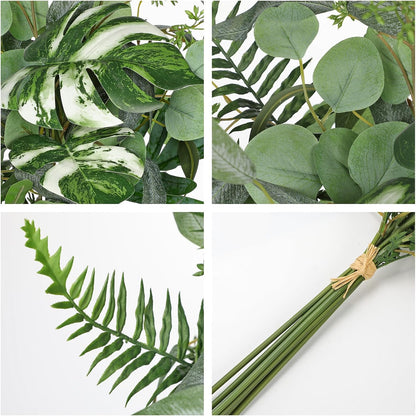 Artificial Greenery Stems Box Set, 5 Kinds Mixed Eucalyptus Leaves Silver Dollar Fern Monstera Leaf