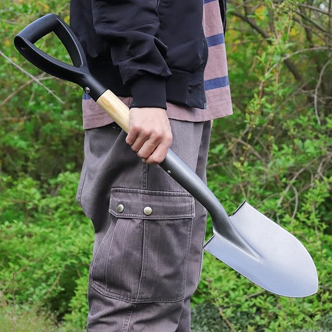 VNIMTI Shovel for Digging, Round Small Shovel with Wooden D-Handle, Metal Garden Shovel for
