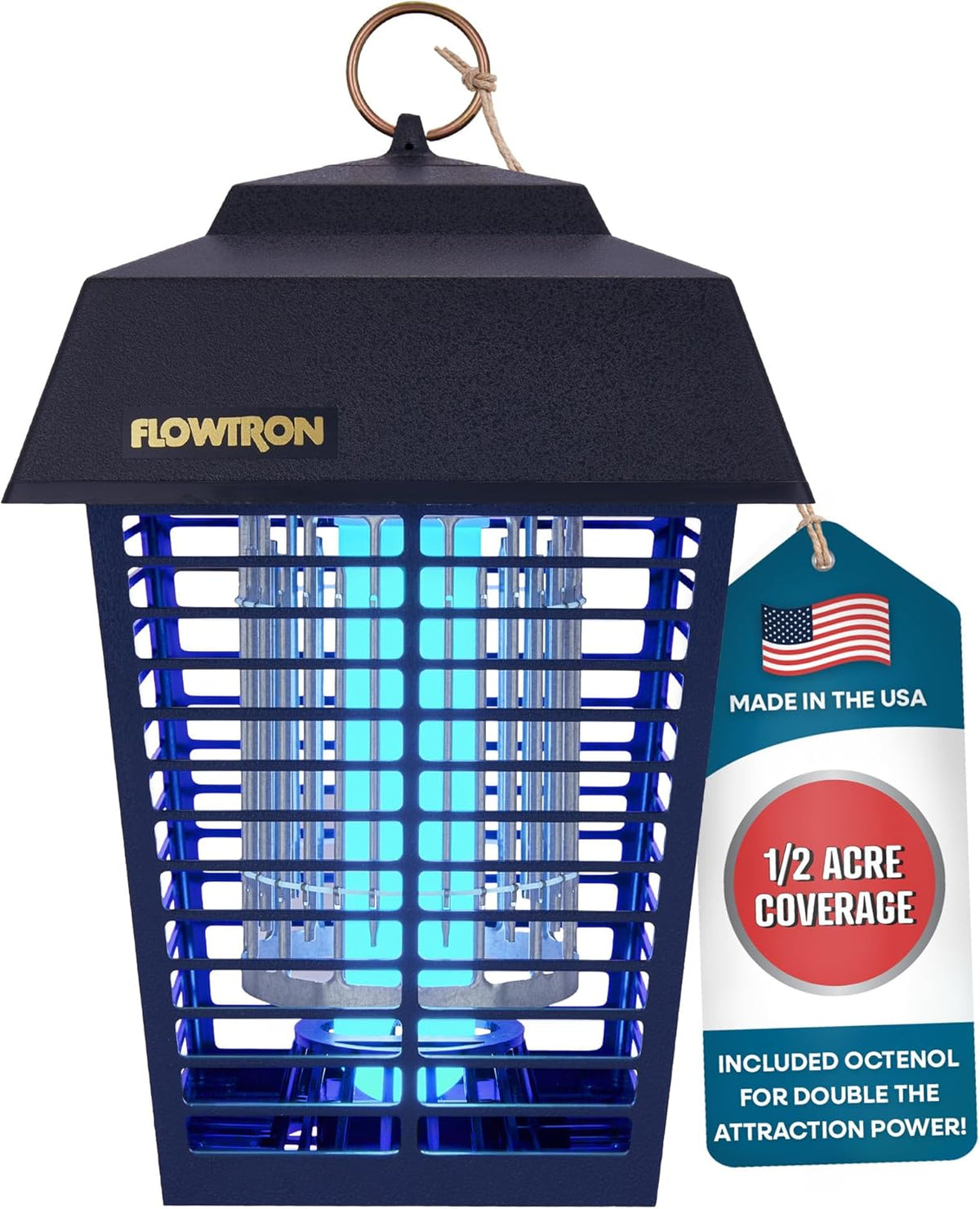 Flowtron Electric Bug Zapper 1/2 Acre Outdoor Insect Control with Dual Lure Method, 15W UV Light &