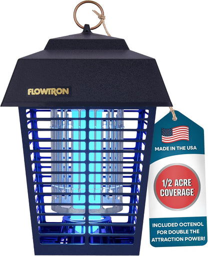 Flowtron Electric Bug Zapper 1/2 Acre Outdoor Insect Control with Dual Lure Method, 15W UV Light &