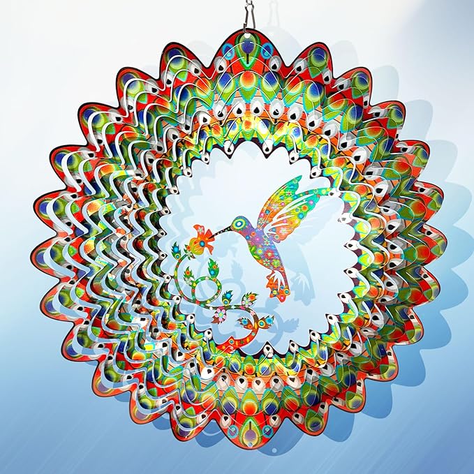 Hummingbird Wind Spinner for Yard and Garden,12in 3D Wind Spinner Hummingbird Gift for