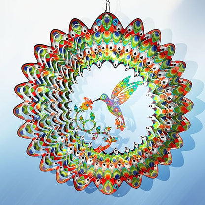 Hummingbird Wind Spinner for Yard and Garden,12in 3D Wind Spinner Hummingbird Gift for