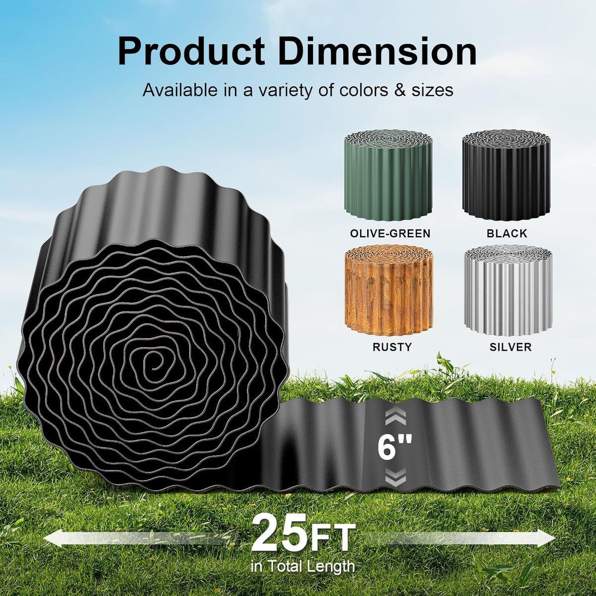 Land Guard Corrugated Garden Edging Border, 6"×25' Landscape Paver Edging, Tall Landscape Edging
