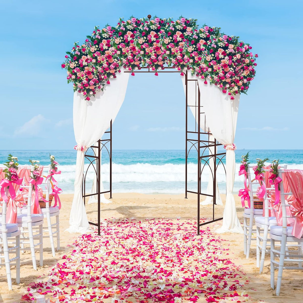 HAPPYGRILL Birdcage Shape Garden Arbor, 7 x 8.4 ft Heavy Duty Metal Garden Gazebo Pergola with