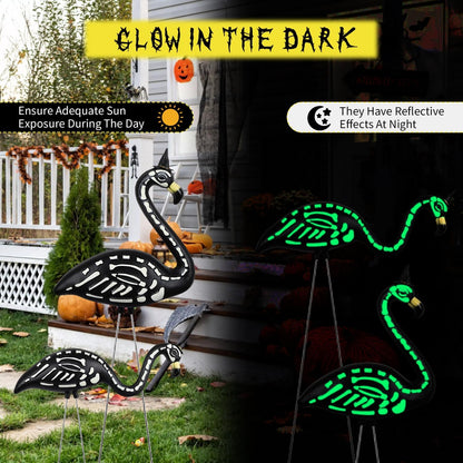 Halloween Black Flamingo Skeleton,Skeleton Flamingo Glow in The Dark, Zombie Flamingos for Spooky