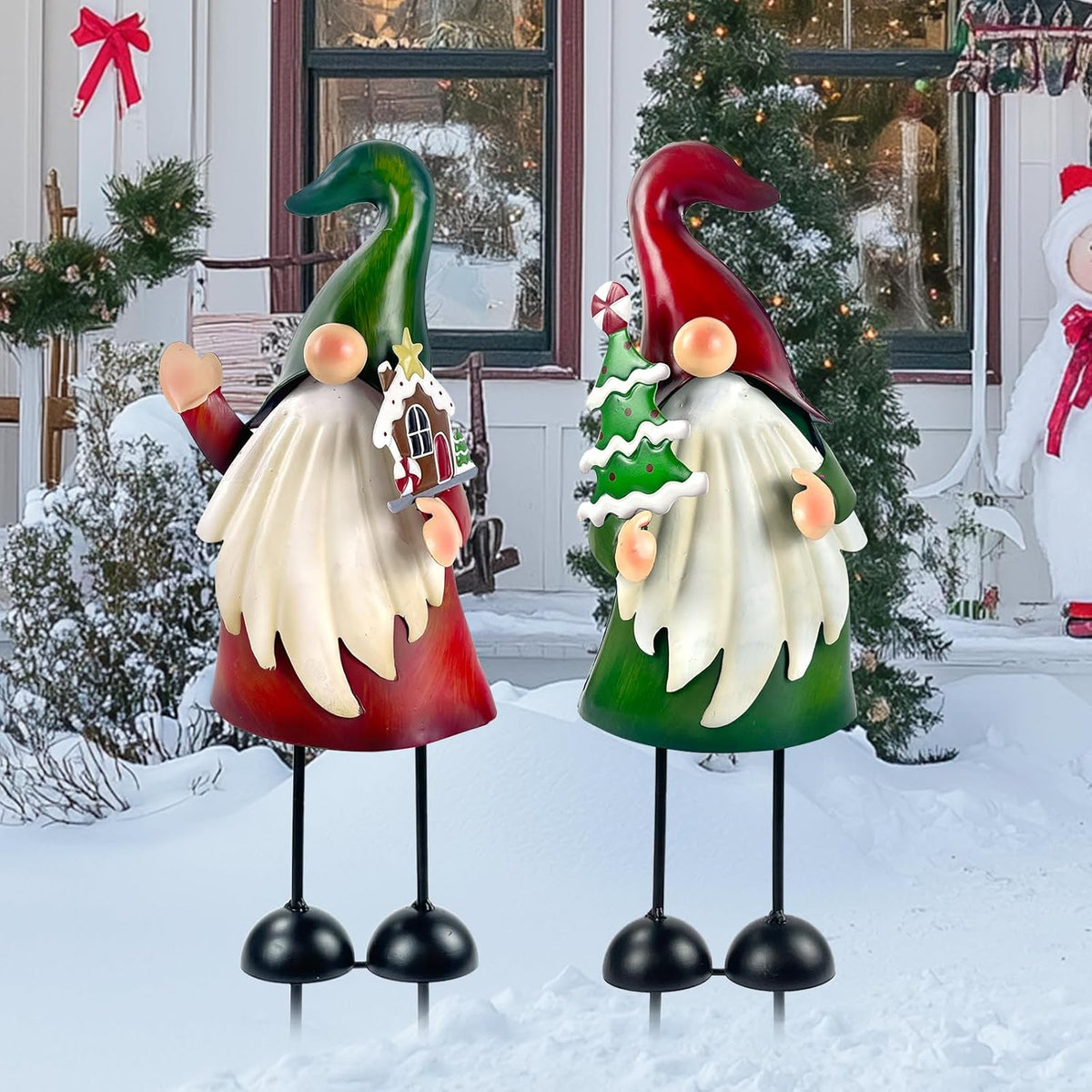 HONGLAND Outdoor Christmas Decorations, 2 PCS Metal Gnome Yard Art Christmas Gnomes 18 Inch Gnome