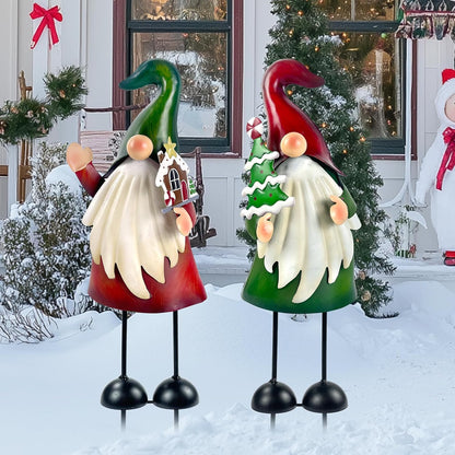 HONGLAND Outdoor Christmas Decorations, 2 PCS Metal Gnome Yard Art Christmas Gnomes 18 Inch Gnome