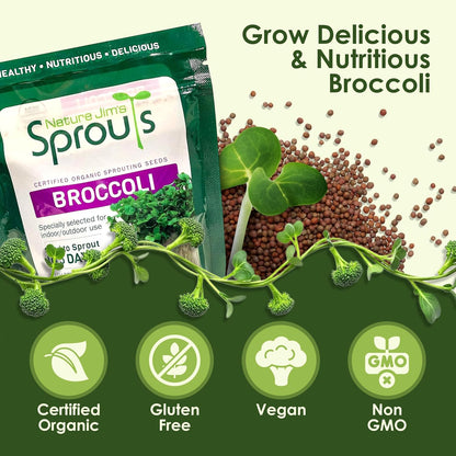 Nature Jims Sprouts Organic Broccoli Seeds for Sprouting – Certified Non-GMO, Rich in Sulforaphane