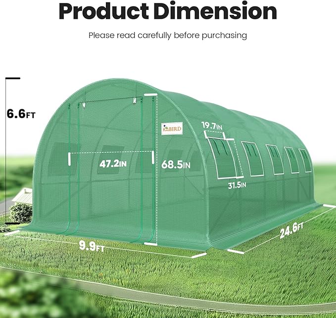 KING BIRD Premium 25x10x6.6FT Greenhouse for Outdoors, Large Walk-in Upgraded Galvanized Metal