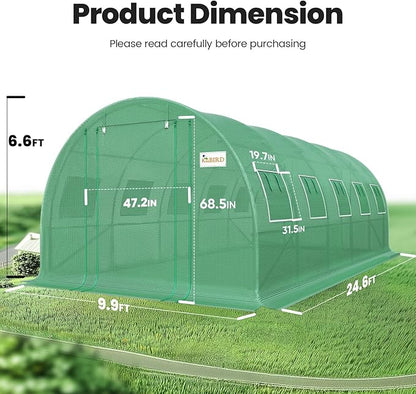 KING BIRD Premium 25x10x6.6FT Greenhouse for Outdoors, Large Walk-in Upgraded Galvanized Metal