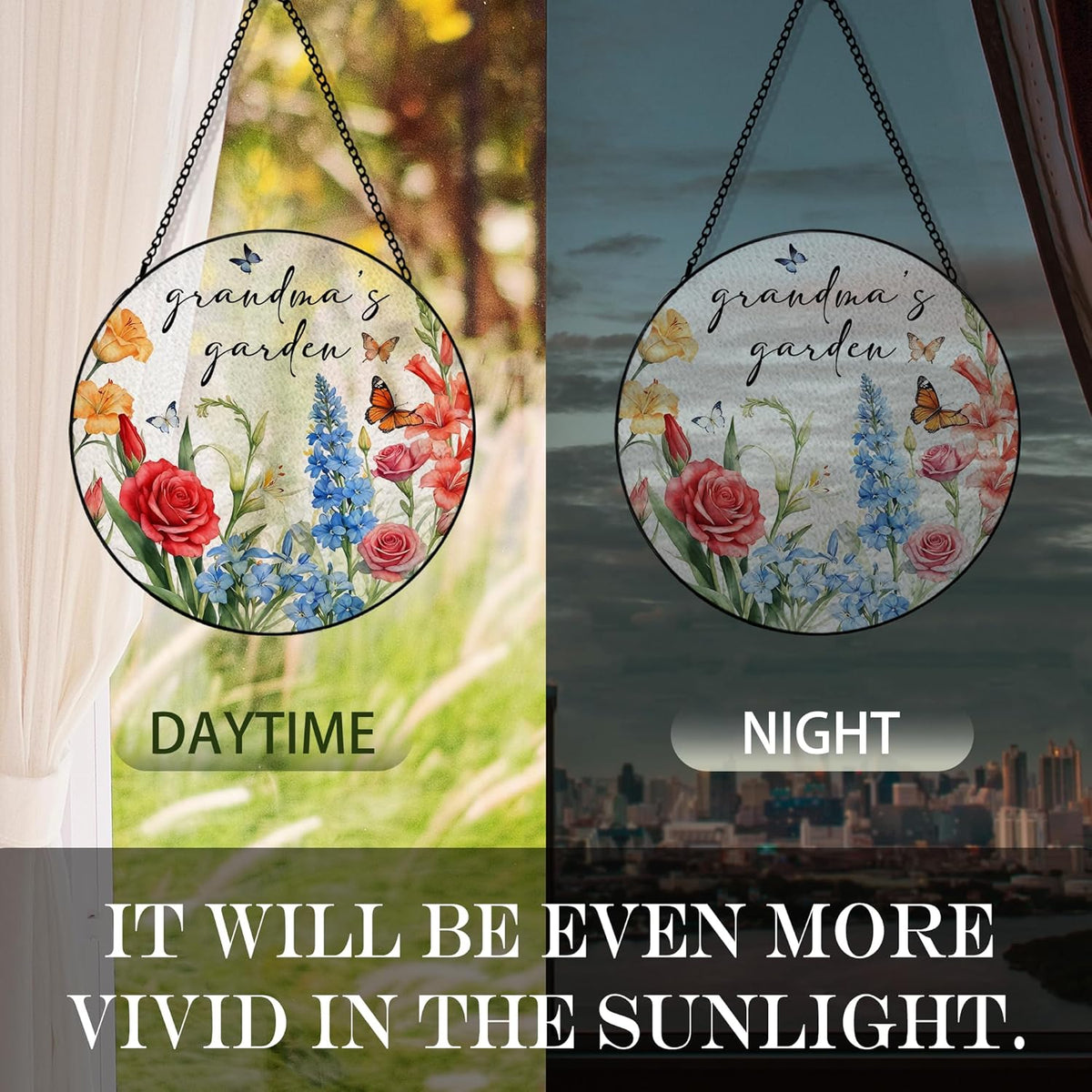 Grandma's Garden Flower Suncatcher Stained Glass Window Hanging, Grandma's Garden Gifts Sun