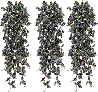 TOCHGREEN 3pcs Artificial Hanging Plants-3.6ft Fake Ivy Vine Purple Fake Ivy Leaves Faux Hanging