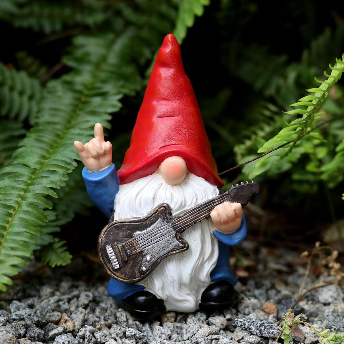 Garden Gnome with Guitar 7.1“ Figurine Ornament for Indoor Outdoor Home Patio Yard Lawn, Red Hat