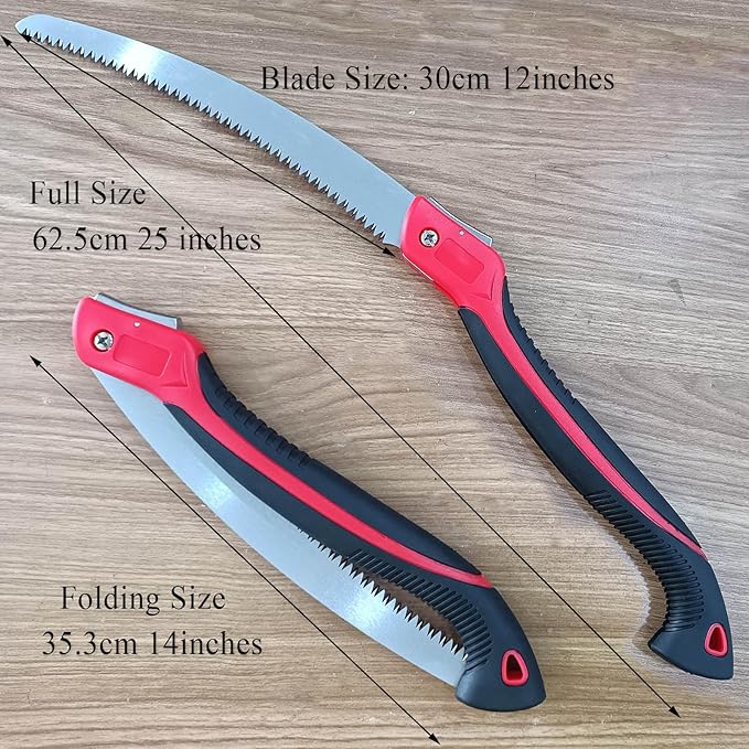 12 Inch Heavy Duty Pruning Saw, Folding Hand Saw with SK5 Curved Blade, Triple-cut Razor Teeth Used