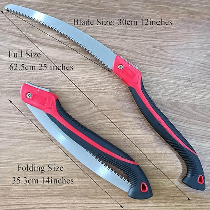 12 Inch Heavy Duty Pruning Saw, Folding Hand Saw with SK5 Curved Blade, Triple-cut Razor Teeth Used