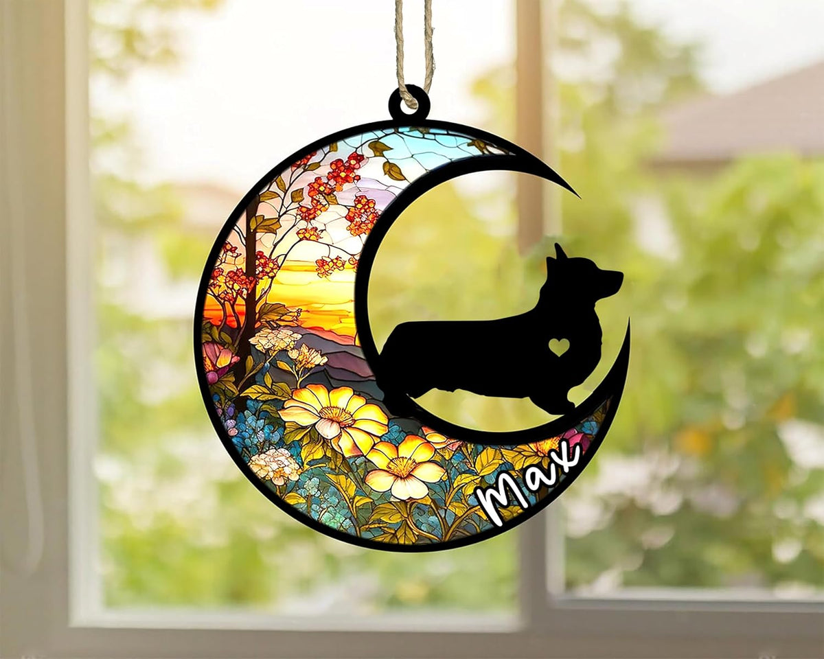 Personalized Dog Memorial, Custom Name Corgi (Black) Dog Christmas Ornament with Name, Custom