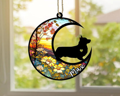 Personalized Dog Memorial, Custom Name Corgi (Black) Dog Christmas Ornament with Name, Custom