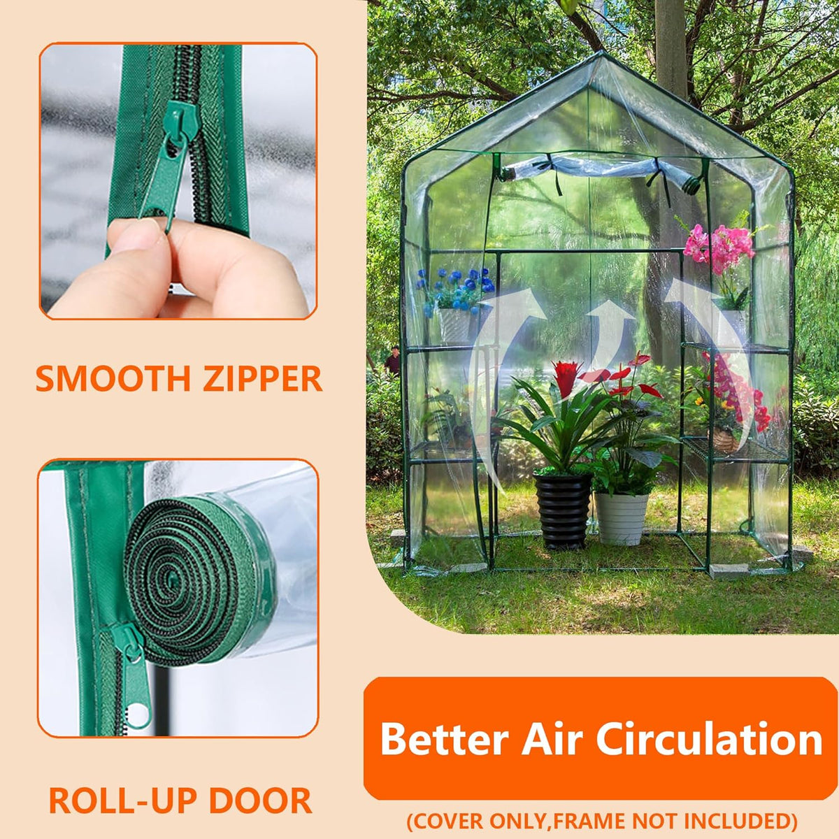 Greenhouse Cover Replacement, 56×56×76 Inches PE Walk-in Greenhouse Cover for Gardening Plants