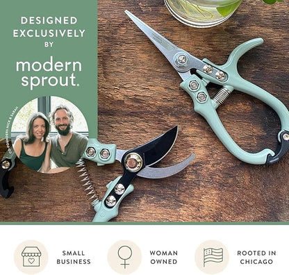 Modern Sprout Hand Pruners & Shears Set with Blister Pack - Lightweight Gardening Tools with Easy