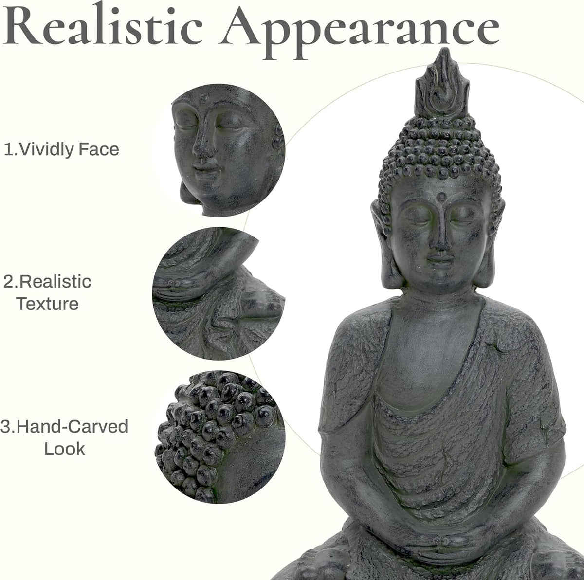 LuxenHome Large Buddha Statue Outdoor and Indoor, 22" Fiber Stone Meditating Buddhas Garden Statues