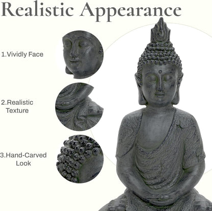 LuxenHome Large Buddha Statue Outdoor and Indoor, 22" Fiber Stone Meditating Buddhas Garden Statues