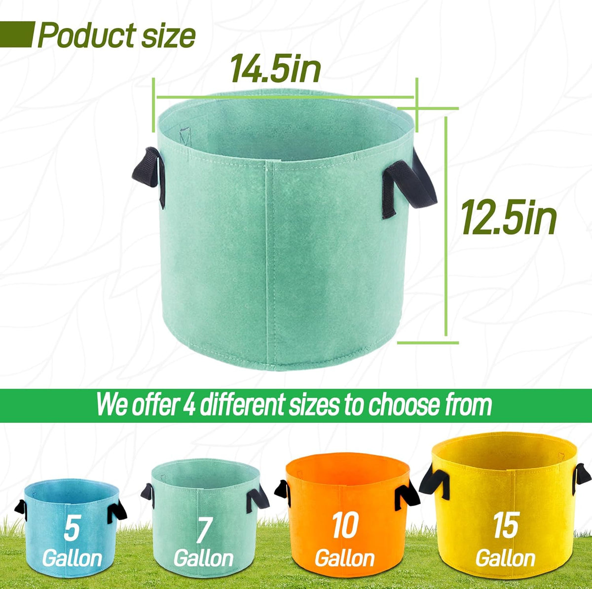 7-Gallon Fabric Grow Bags (7 Pack of Mix Colors) with Handles for Potato Tomato Flower and