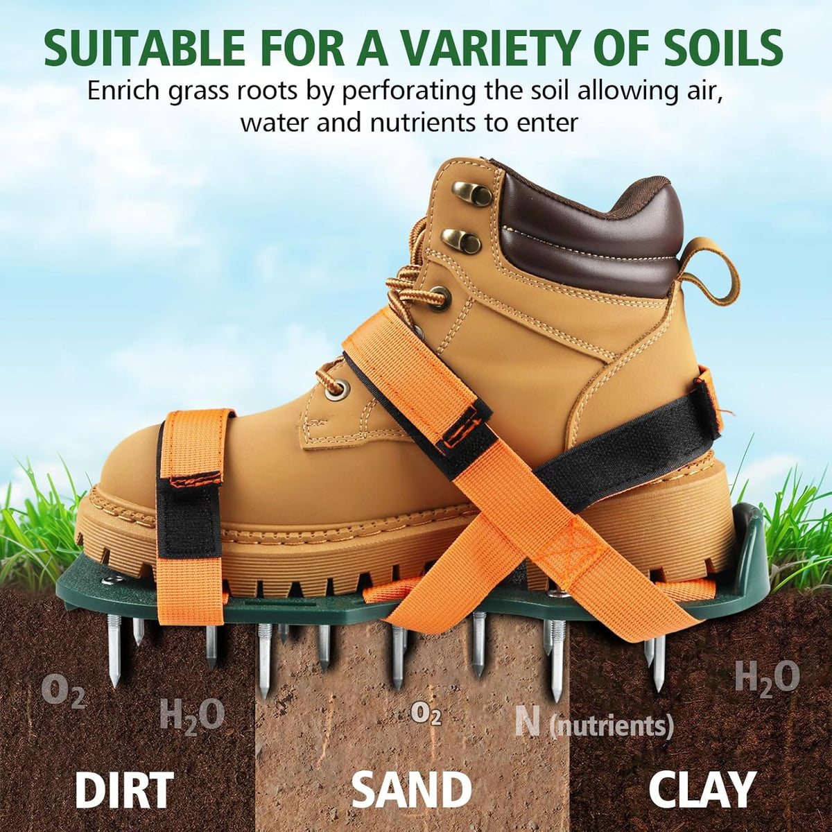 Lawn Aerator Shoes for Grass, Lawn Aeration Shoes with Adjustable Hook Loop Straps and Heavy Duty