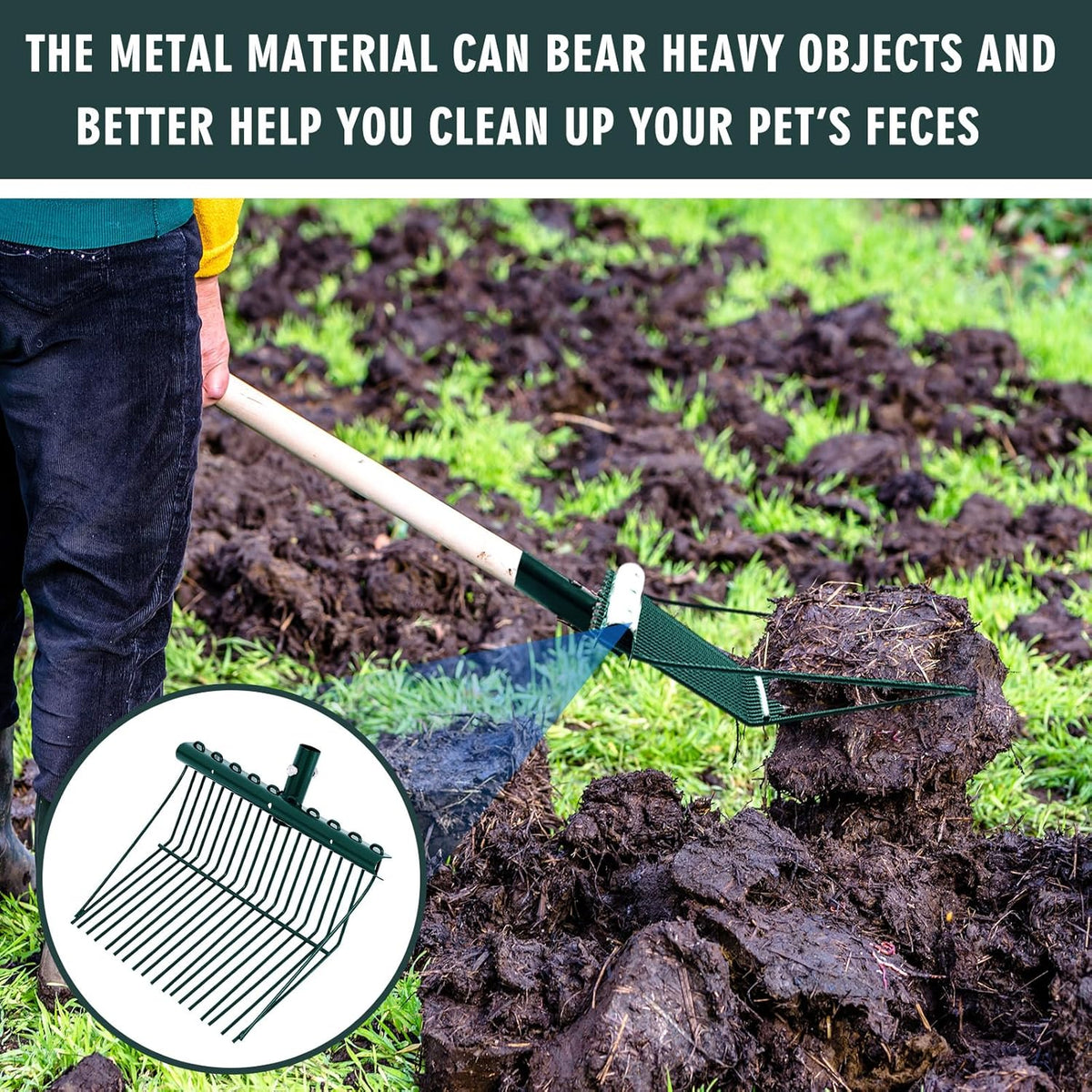 Tandefio 2 Pack Pitchfork Replacement Head Metal Horse Manure Rake Gardening Pitch Fork with Angled