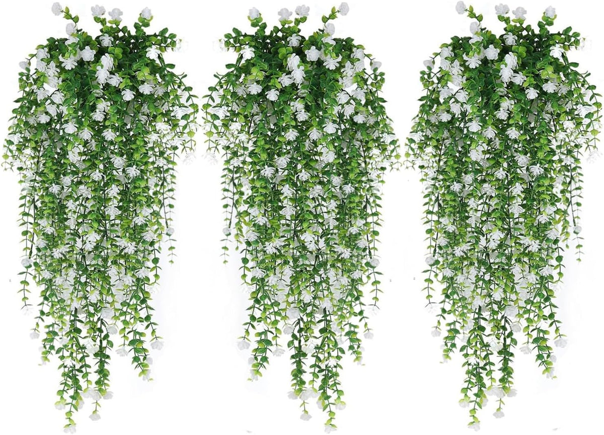 WEISPARK Artificial Hanging Flowers, 9pcs Fake Eucalyptus Vine Faux Flower Greenery Garland Plastic