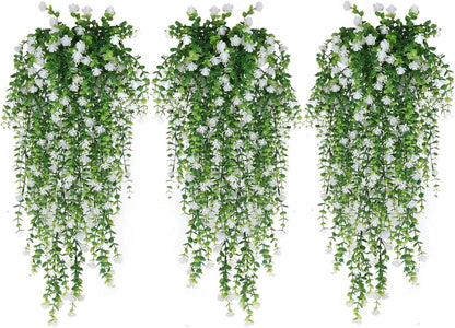 WEISPARK Artificial Hanging Flowers, 9pcs Fake Eucalyptus Vine Faux Flower Greenery Garland Plastic