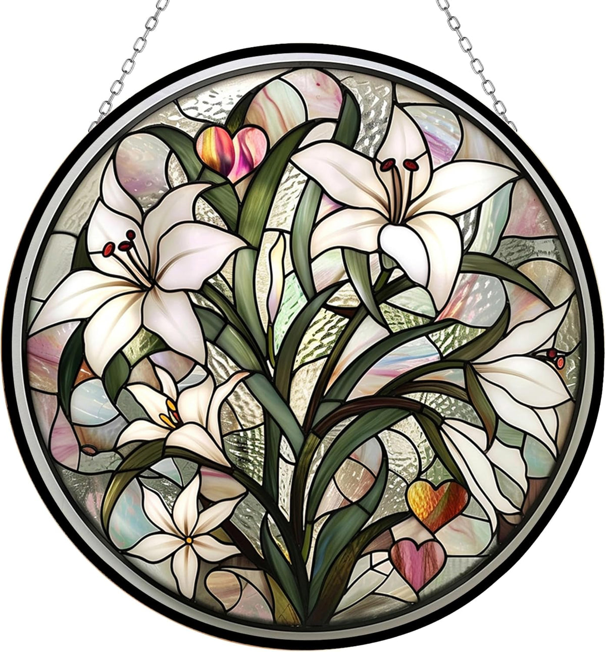 Valentine Lily Stained Glass Window Hangings, Handcrafted Stained Glass Suncatchers, Gift for Cat
