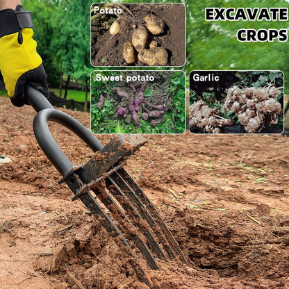 Garden Fork, Pitchforks for Digging Composting Spading, Long Hand Tiller & Cultivator - 5 Tine, 45
