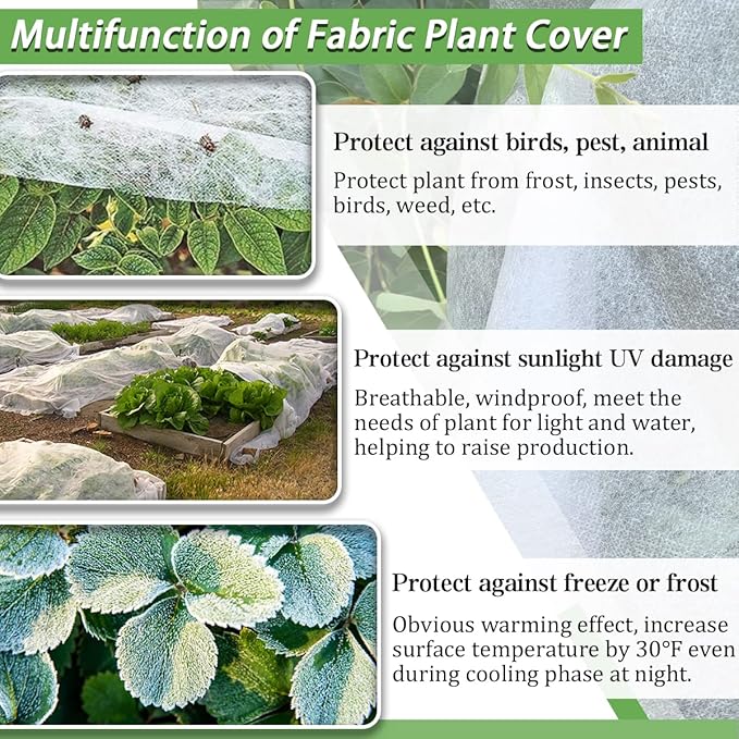Plant Covers Freeze Protection, 10FT x 50FT 0.9oz Reusable Floating Row Cover Plant Blankets Frost