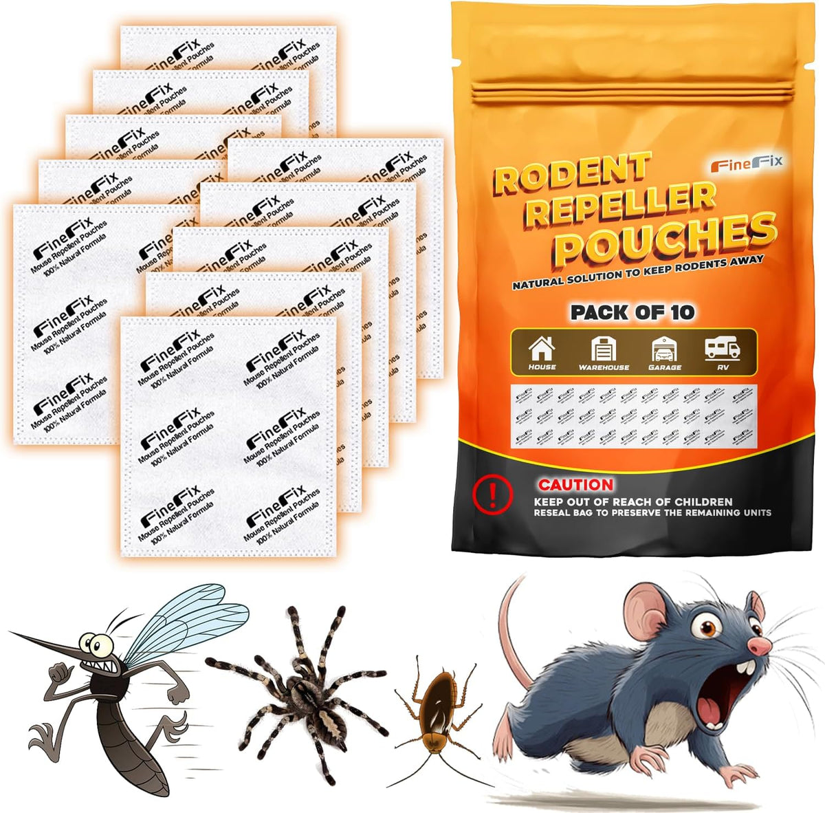 FINEFIX Pack of 10 Mouse Repellent Pouches Prepared with a Modified Botanical Formula Which