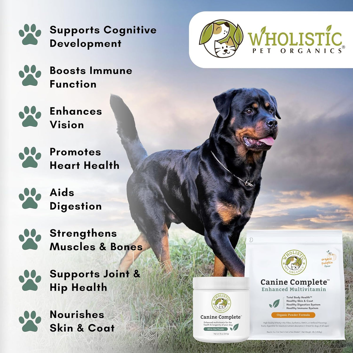 Wholistic Pet Organics Canine Complete - Dog Multivitamin Powder - 4 Lb - Daily Dog Vitamins and
