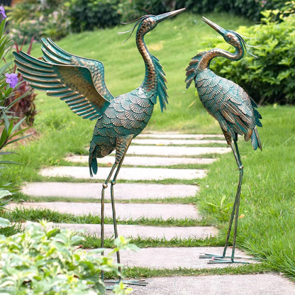 Natelf Metal Crane Garden Statues, Large Heron Outdoor Bird Sculpture Decor for Patio Pond Yard
