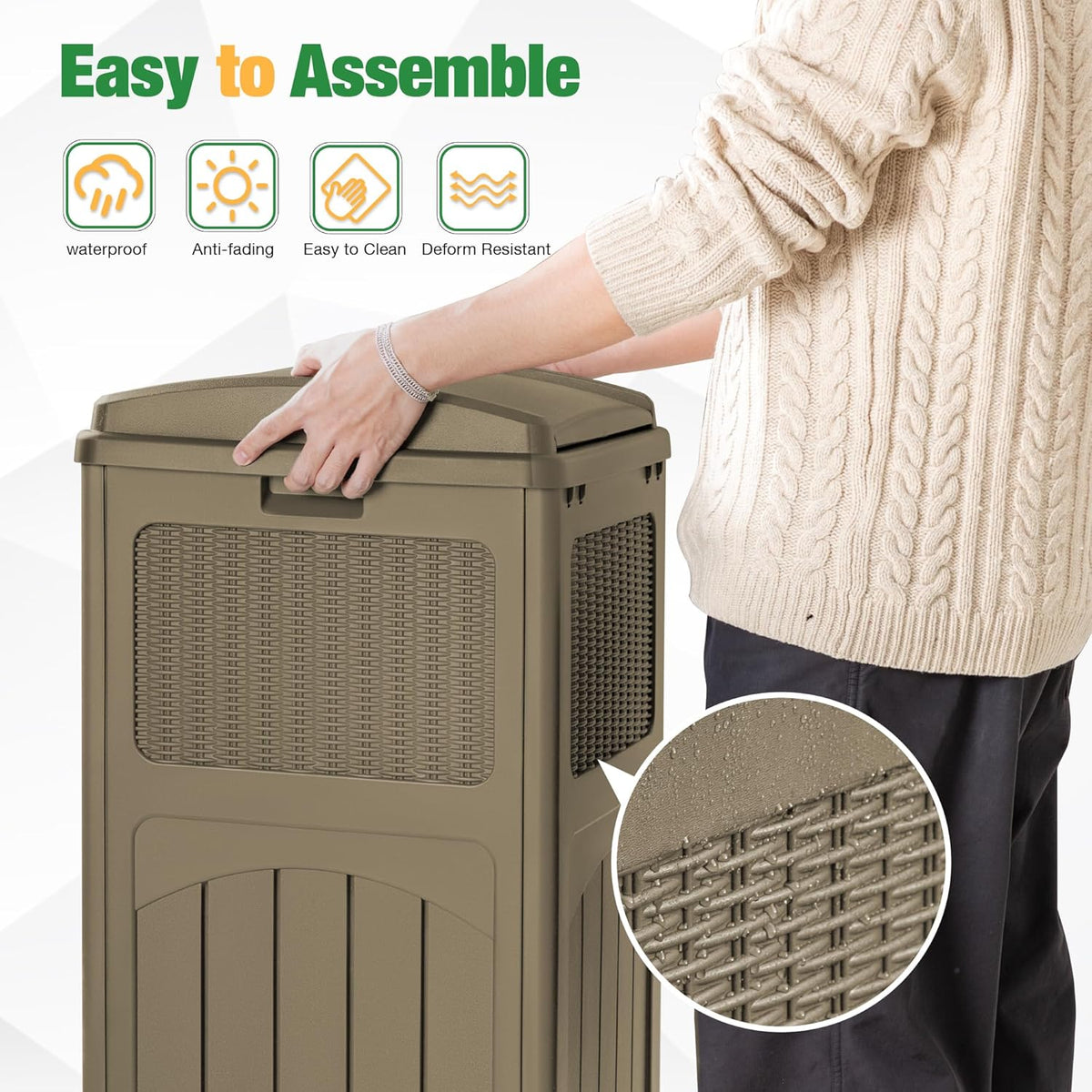 Flamaker 30 Gallon Trash Can, Resin Outdoor Garbage Can with Lid, Waterproof Hideaway Patio Waste