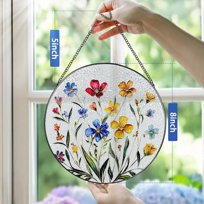 Wildflower Stained Glass Suncatcher, Stained Glass Window Hanging, 8 Inch Wildflower Window Decor