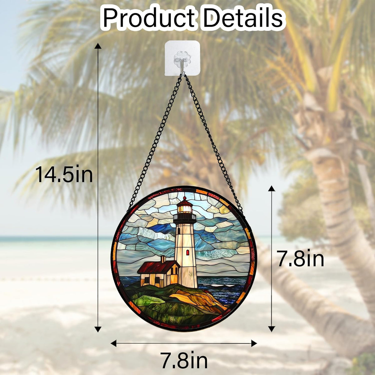 Stained Glass Window Hanging, Ocean Lighthouse Sun Catchers Glass Panel Blue Green Suncatcher Decor