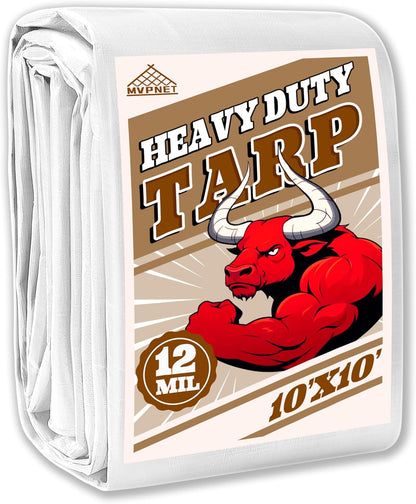 Tarp 10x10 ft Heavy Duty 12mil 100% Waterproof High Durability Multipurpose,Uv Resistant,White Tarp