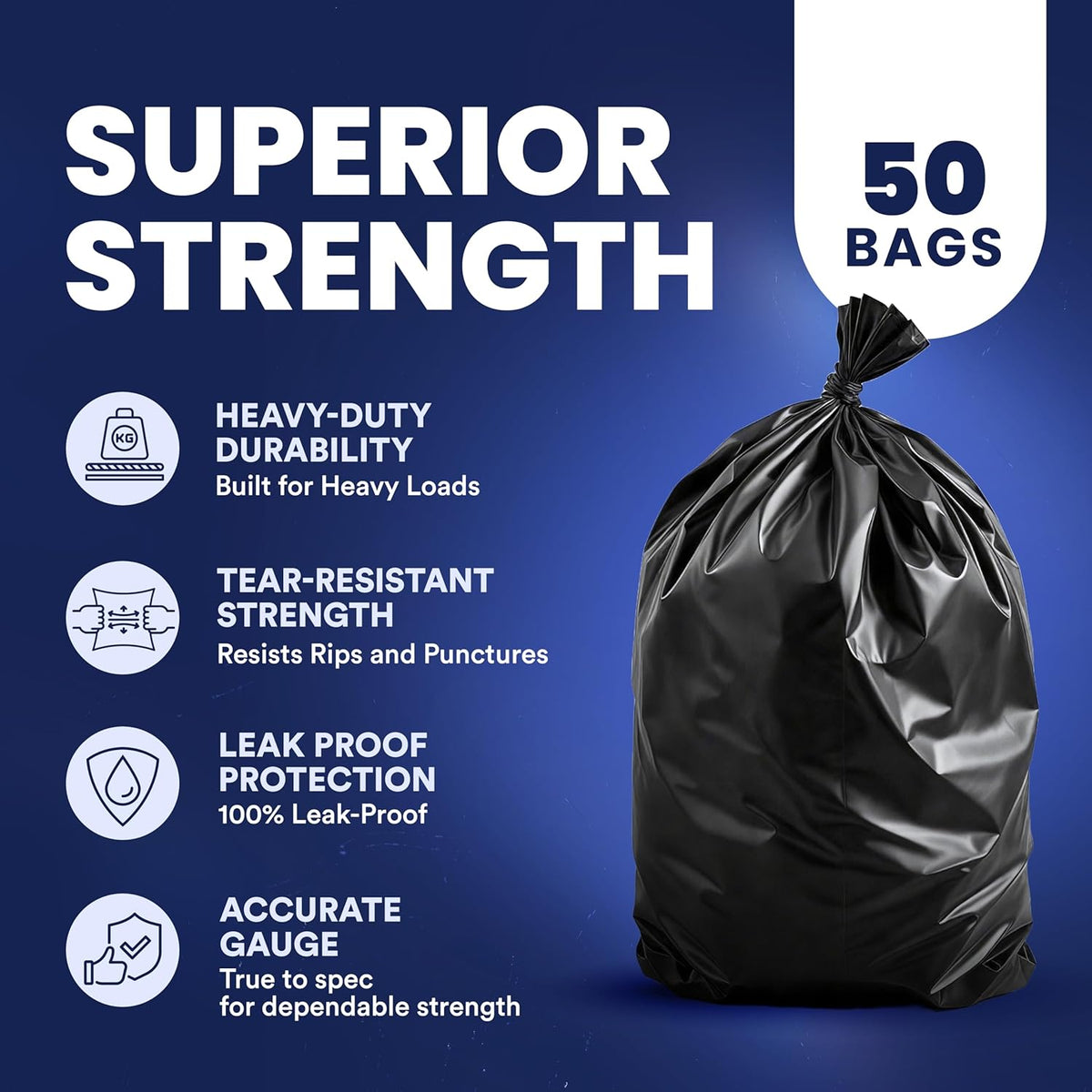 Plasticplace 55-60 Gallon Trash Bags │ 1.2 Mil │ Black Heavy Duty Garbage Can Liners │ 38” x 58”